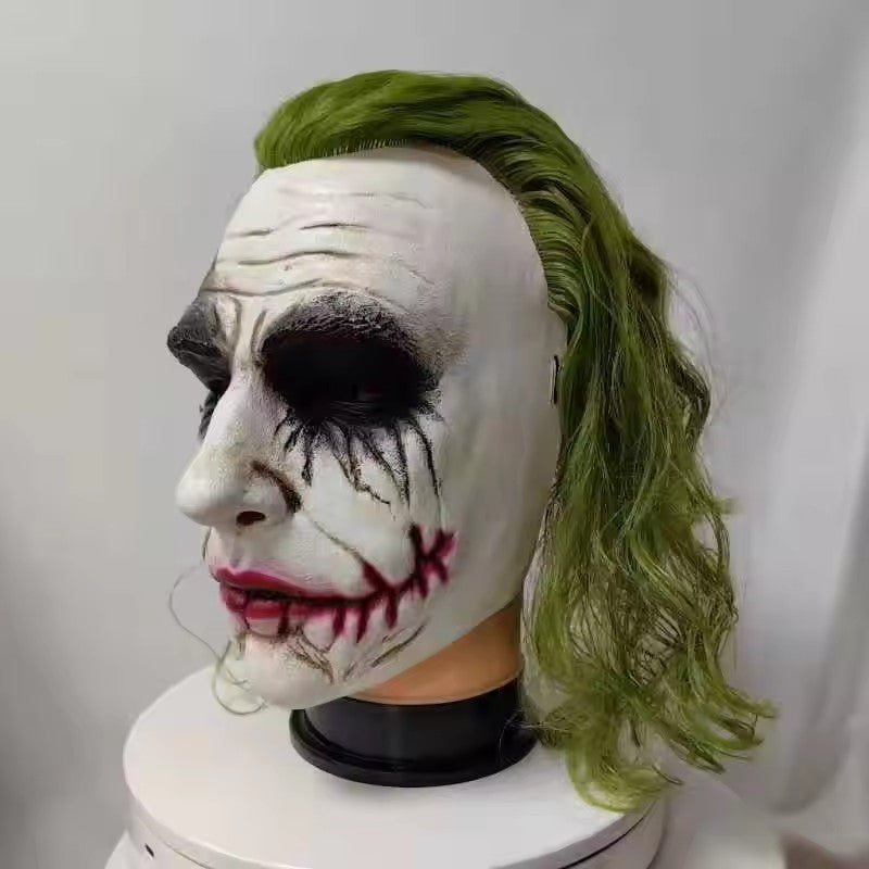 2025 The Dark Knight Joker Cosplay Mask Green Hair Halloween Party Unisex Adult One Size Latex Mask Clown Bat Knight