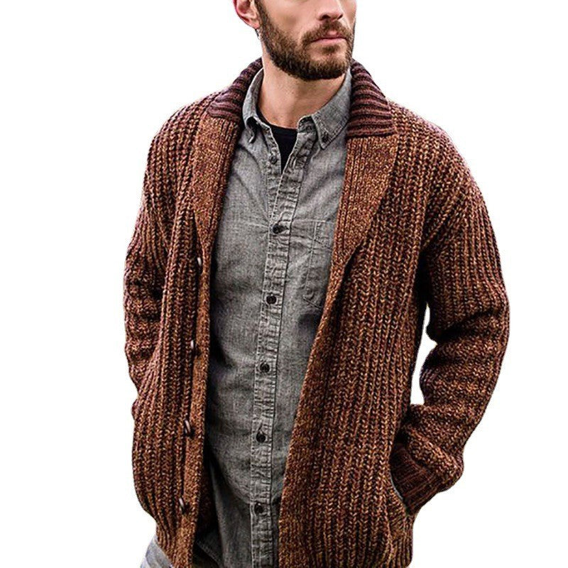 Autumn and winter men's Cardigan European and n pure color long sleeve slim knitted sweater coat, sweater man
