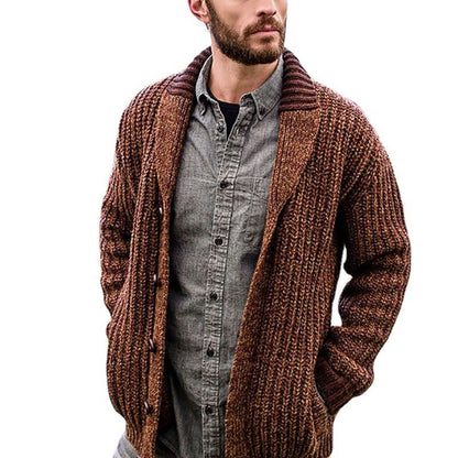 Autumn and winter men's Cardigan European and n pure color long sleeve slim knitted sweater coat, sweater man