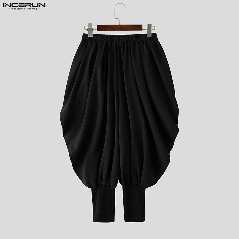 INCERUN Men Pants Solid Color Drawstring Joggers Casual Male Harem Pants Streetwear Loose Fashion Leisure Trousers Men S-5XL