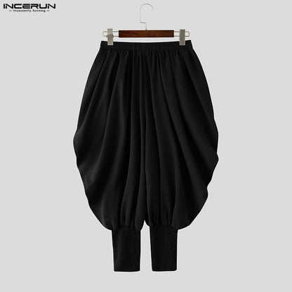 INCERUN Men Pants Solid Color Drawstring Joggers Casual Male Harem Pants Streetwear Loose Fashion Leisure Trousers Men S-5XL