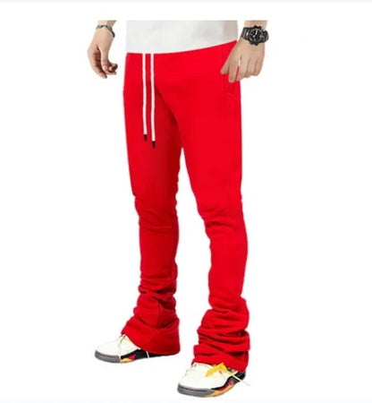 Plus Size Cargo Stacked Pants for Men Fleece Flare Sweat Pants Street Wear Men Pile Up Hiphop Pants New Design