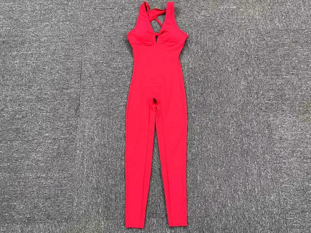 Sportswear Woman Gym Fitness Overalls Sporty Jumpsuit Women NEW Sport Set Women Yoga Clothes One Piece Outfit Purple Red