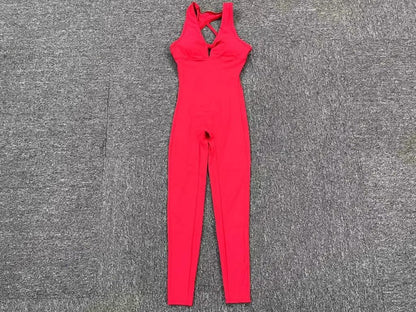 Sportswear Woman Gym Fitness Overalls Sporty Jumpsuit Women NEW Sport Set Women Yoga Clothes One Piece Outfit Purple Red