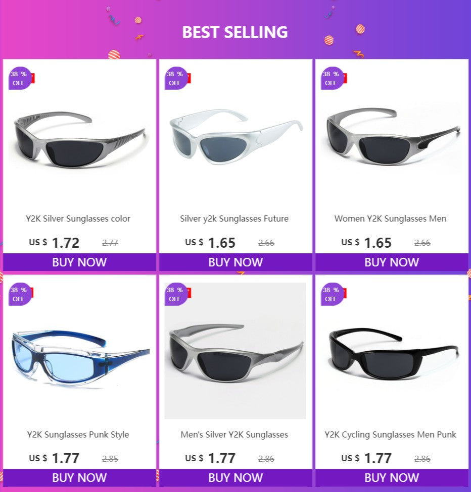 Men's Silver Y2K Sunglasses Outdoor Cycling Sports Sun Glasses Women Vintage Shades Trendy Punk Goggle Eyewear 2000S Aesthetic