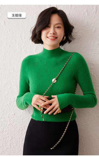 New women's sweater 100% pure cashmere high neck knitted pullover Korean version slim fit hot selling fashionable sweater