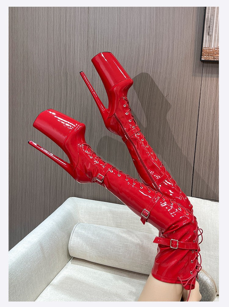 26cm Super High Heel Thigh High Boots Sexy Women Shoes Pole Dance Stripper Shoes Platform Over-the-Knee Zip Crotch High Boots