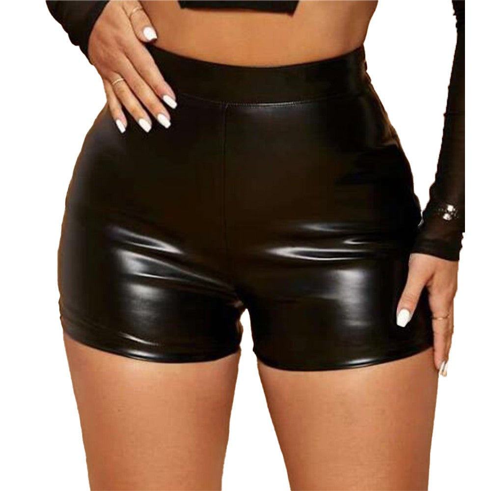 Sexy Women Oily Shiny Faux Leather Shorts Tight Black Pants Seductive Nightclub Party Wear High Waist Mini Shorts Costumes 2025