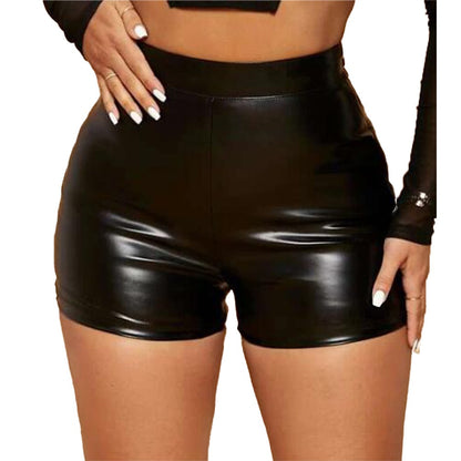 Sexy Women Oily Shiny Faux Leather Shorts Tight Black Pants Seductive Nightclub Party Wear High Waist Mini Shorts Costumes 2025