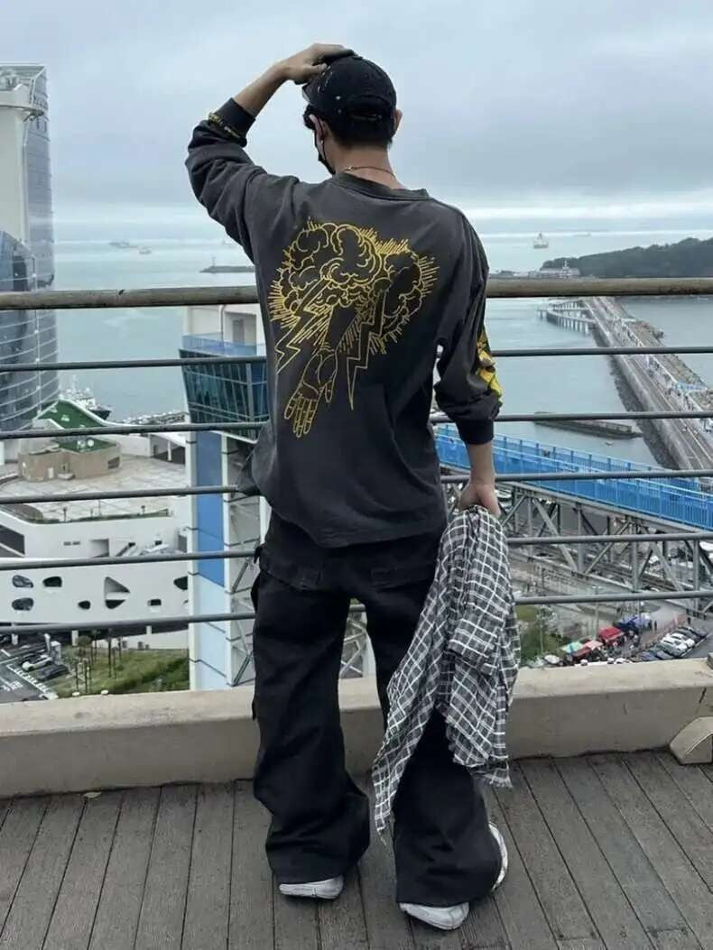 PFNW High Street Drawstring Zipper Sliced Wide Leg Cargo Pants Msn's Casual Loose Straight Trousers Loose Denim Pants 28W5963