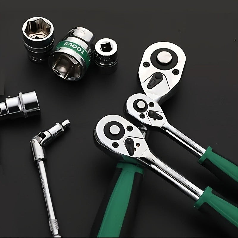 Jogo de Soquetes 72 Peças 1/4"-3/8"-1/2", Chave Catraca Compacta para Reparo Automotivo e Mecânico