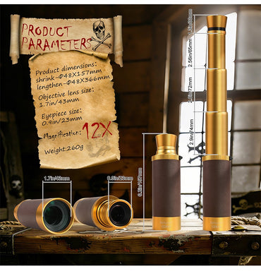 Datyson Metal Retro Pirate Series 12x43 Monocular Telescope 5D0008B Stretchable and Shrinkable
