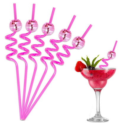 5pcs Glitter rose Red silver Mini Disco Ball Cowgirl Hat Straw 70s Disco Straws Party Decor Birthday Wedding Bachelorette party
