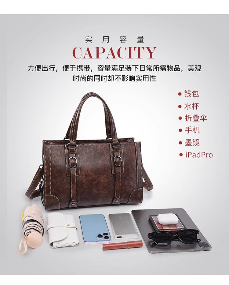 retro style women's handbag simple PU versatile shoulder bag for women large-capacity tote bag lady commuting crossbody bag