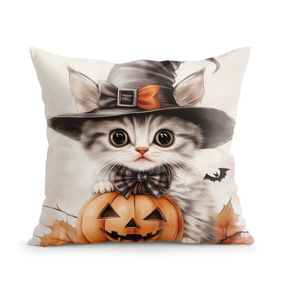 Halloween Ghost Pumpkin Print Cushion Cover Peach Skin Velvet Room Home Sofa Living Office Car Simplicity Pillow Cover 45x45CM