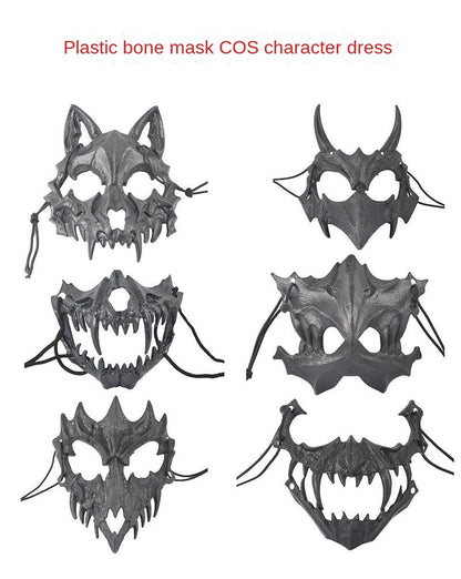 Halloween Mask Half-face Mask Cos Dragon God Fierce Tiger Night Fork Tengu Man Wolf Mask Performance Skull Masks