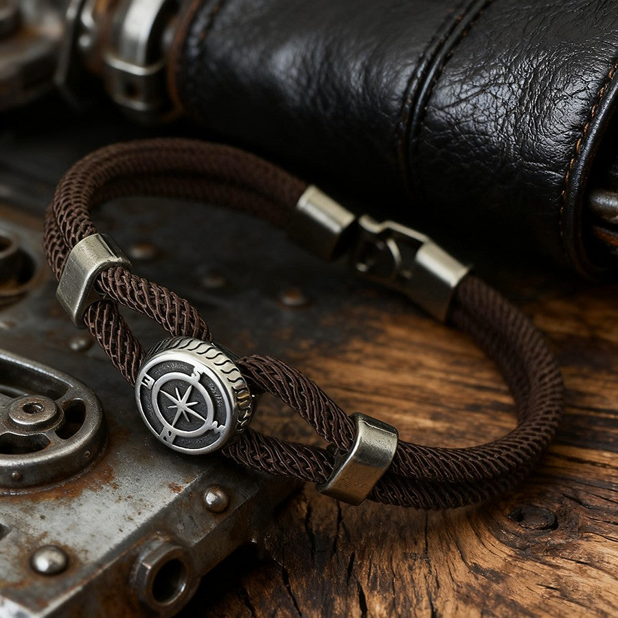 Nova Pulseira Bússola Masculina Viking Corda Náutica Bracelete Feito à Mão Trançado Acessórios Surfista Homem Pulseira Fio Náutico
