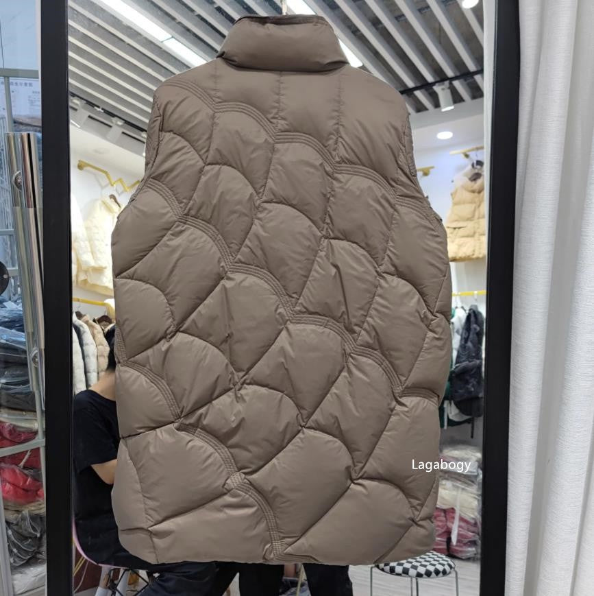 Lagabogy 2025 Mid-Long Puffer Jacket Winter Women Simple White Duck Down Coat Stand Collar Parka Female Single Breasted Outwear