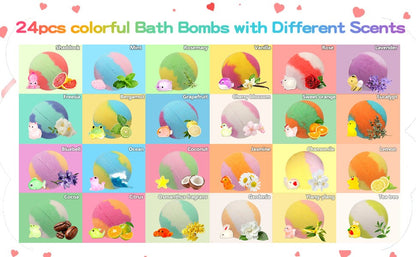 Bombas de Banho para Crianças com Surpresa Dentro, 24 Unidades de Efervescentes de Banho de Espuma Naturais Orgânicos para Meninas e Meninos com Brinquedos de Banho Dentro