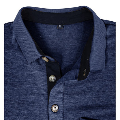 Spring Trend Men's Long Sleeve Casual Tshirt Solid Lapel Button Up Pullover Tops Autumn Turn Down Collar Bottoming Polo Shirt