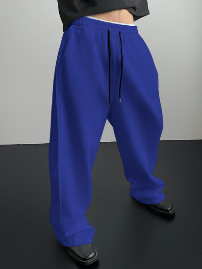 European and American men's waist trousers waist drawstring straight wide-leg loose trousers sports trousers pocket men pants