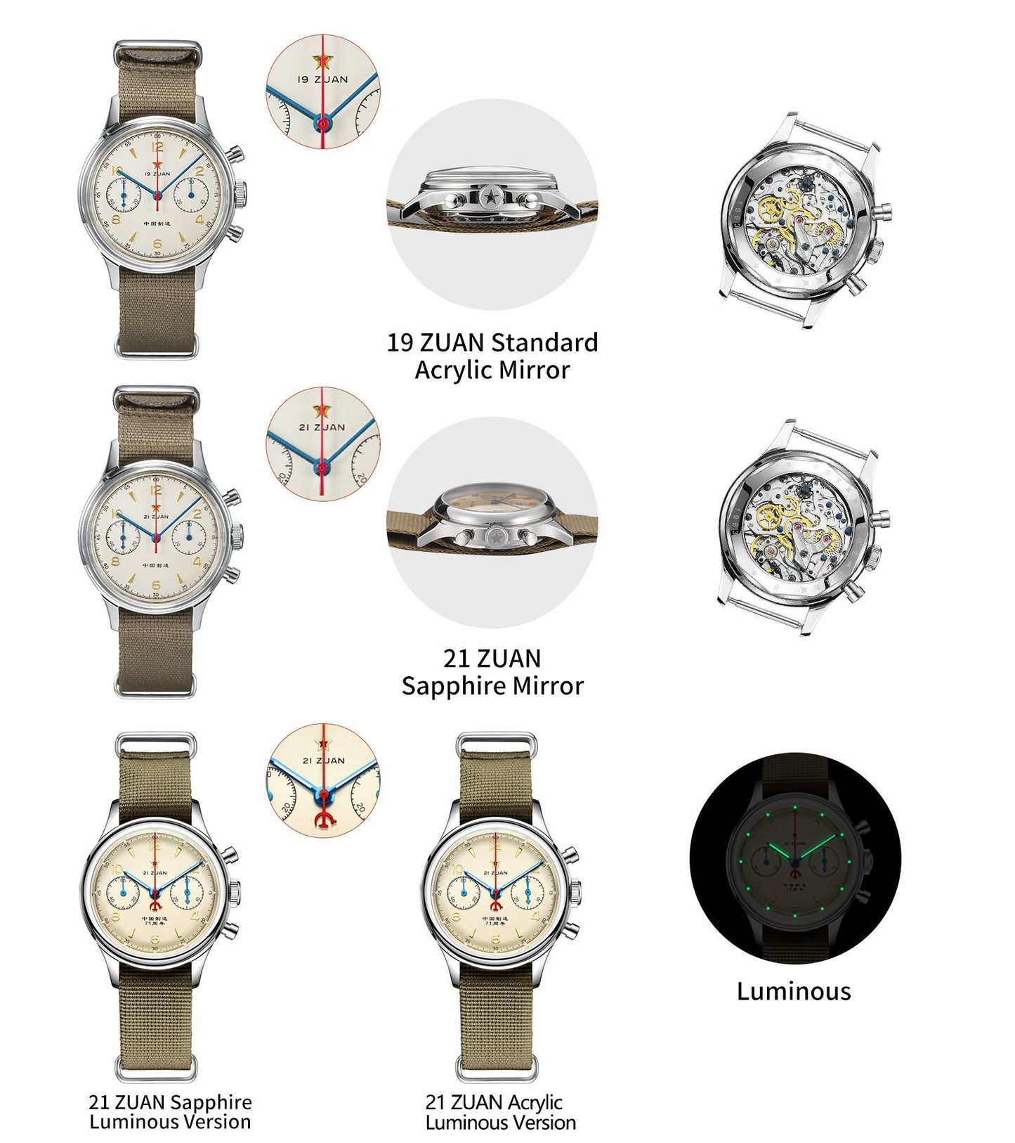 RED STAR 38mm Men's 1963 Chronograph Mechanical Watch Pilot with Seagull Movement ST1901 Air Force Aviation Sapphire Goose 40mm