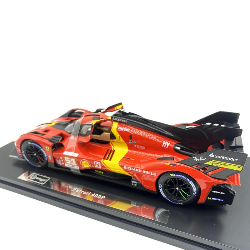 Bburago 1:18 2024 Wec QatarFerrari 499p 24h Lemans Modificata 24 Racing No83 Miniature Diecast Model Toys Acrylic Box Black #51