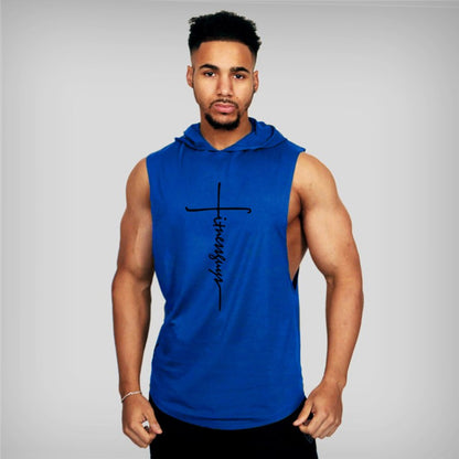 Gym Fitness Loose Sleeveless Vests Street Hip Hop Basketball Hooded Tank Tops Cotton Breathable Shirt Mens Bodybuilding Hoodie
