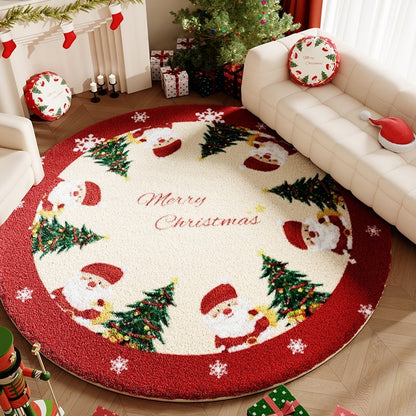 VIKAMA Luxurious Christmas Eve Flannel Floor Mat For Living Room Sofa Carpet Anti-Slip And Stain-Resistant Home Decoration