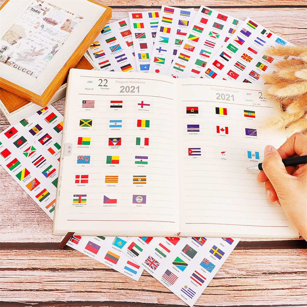 6 Sheets World Flag Stickers Self-Adhesive 192 Countries PVC Planner Travel Stickers Face Stickers for Theme Parties Journal