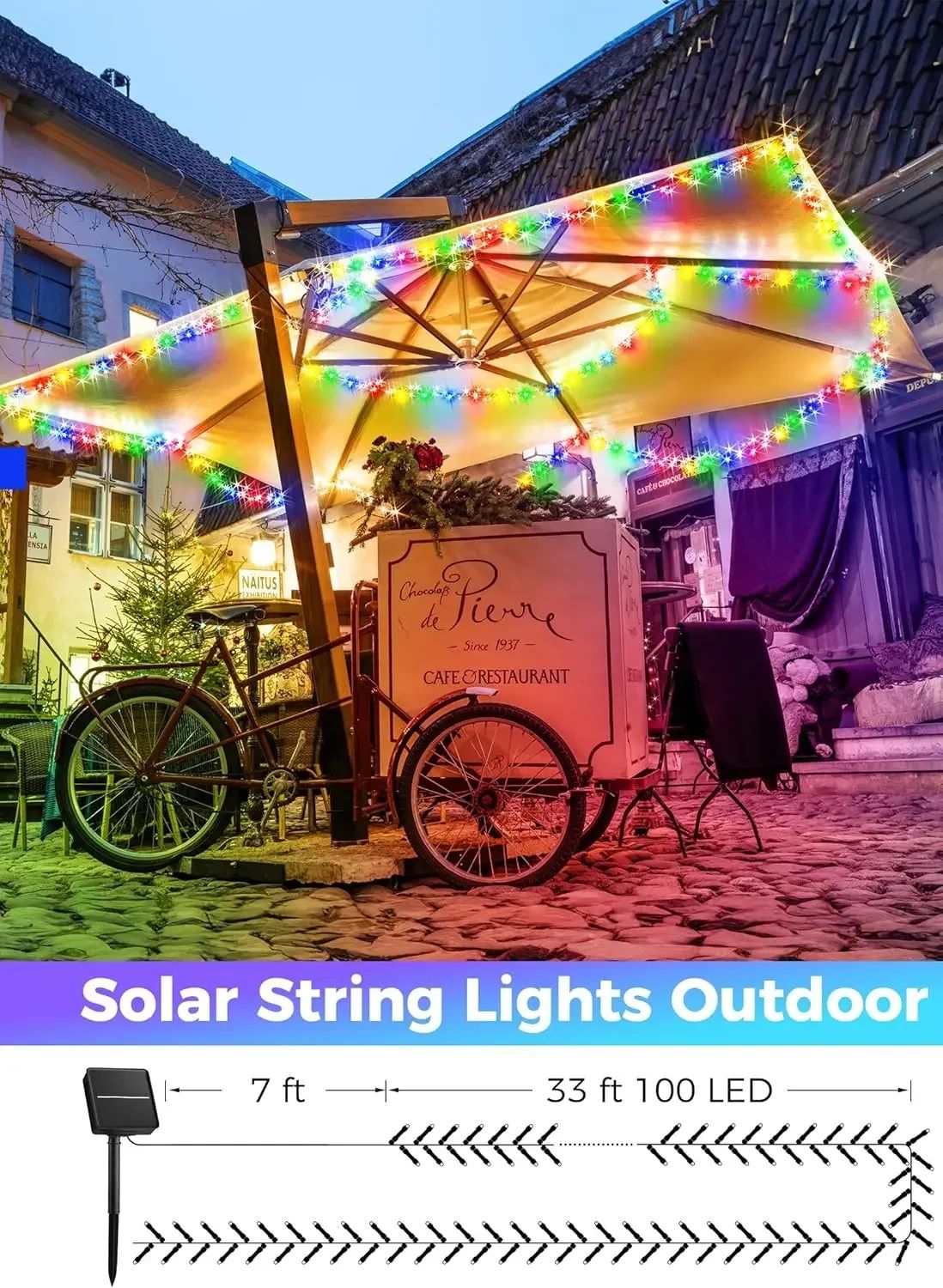 Large Solar Panel Fast Charge Lamp Outdoor Solar String Fairy Light Waterproof Garland String Lights For Christmas Party Garden