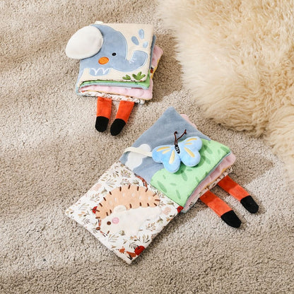Baby Toys for 0 12 Months Cloth Book Early Educational Sensory Book Baby Soft Books Fluffy Cartoon Elephant Books With Mirror