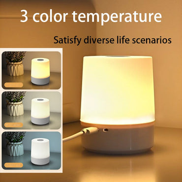 Touch Night Lamp USB LED Lamp Touch Control Switch Rechargeable Three Colors Lights Bedroom Portable Table Bedside Night Lamp