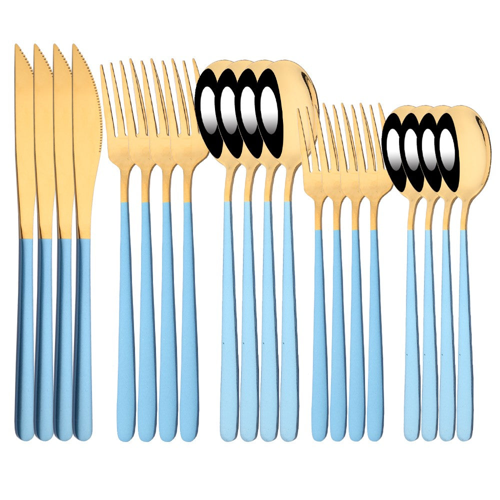 20Pcs Pink Silver Dinnerware Set Knife Dessert Fork Spoon Flatware Cutlery Set 304 Stainless Steel Silverware Tableware Kitchen