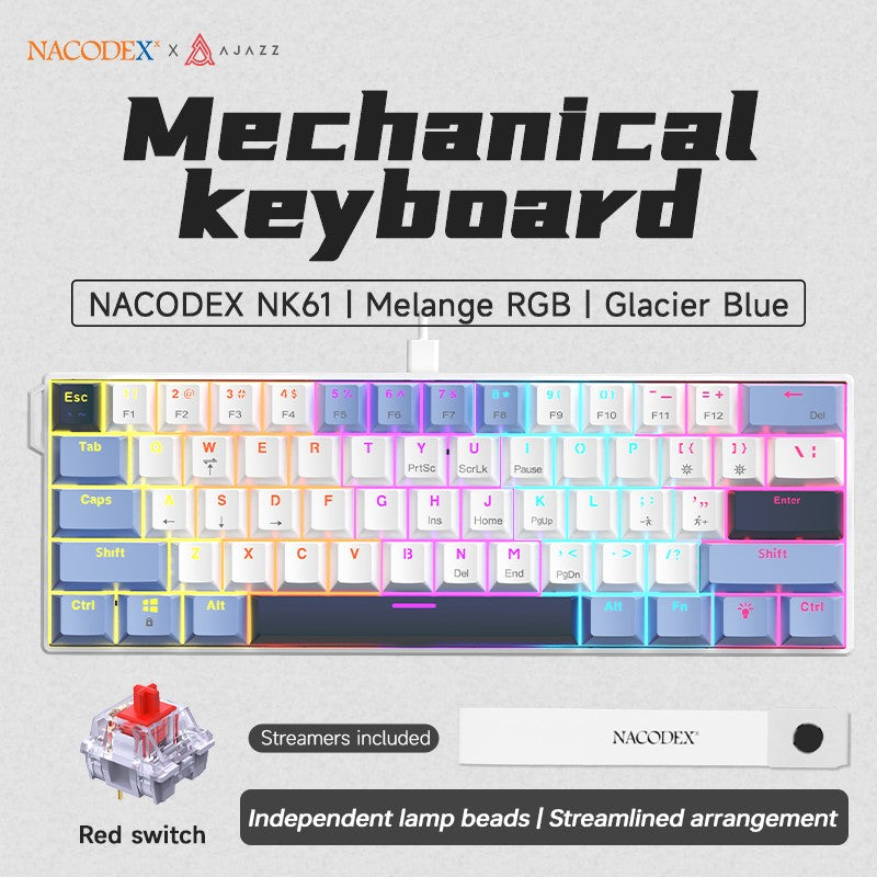 Teclado Mecânico Gamer com Fio Ajazz NK61 Efeitos de Iluminação RGB Suporta Teclas Hot-Swappable 61 Teclas Teclado Mecânico Gamer