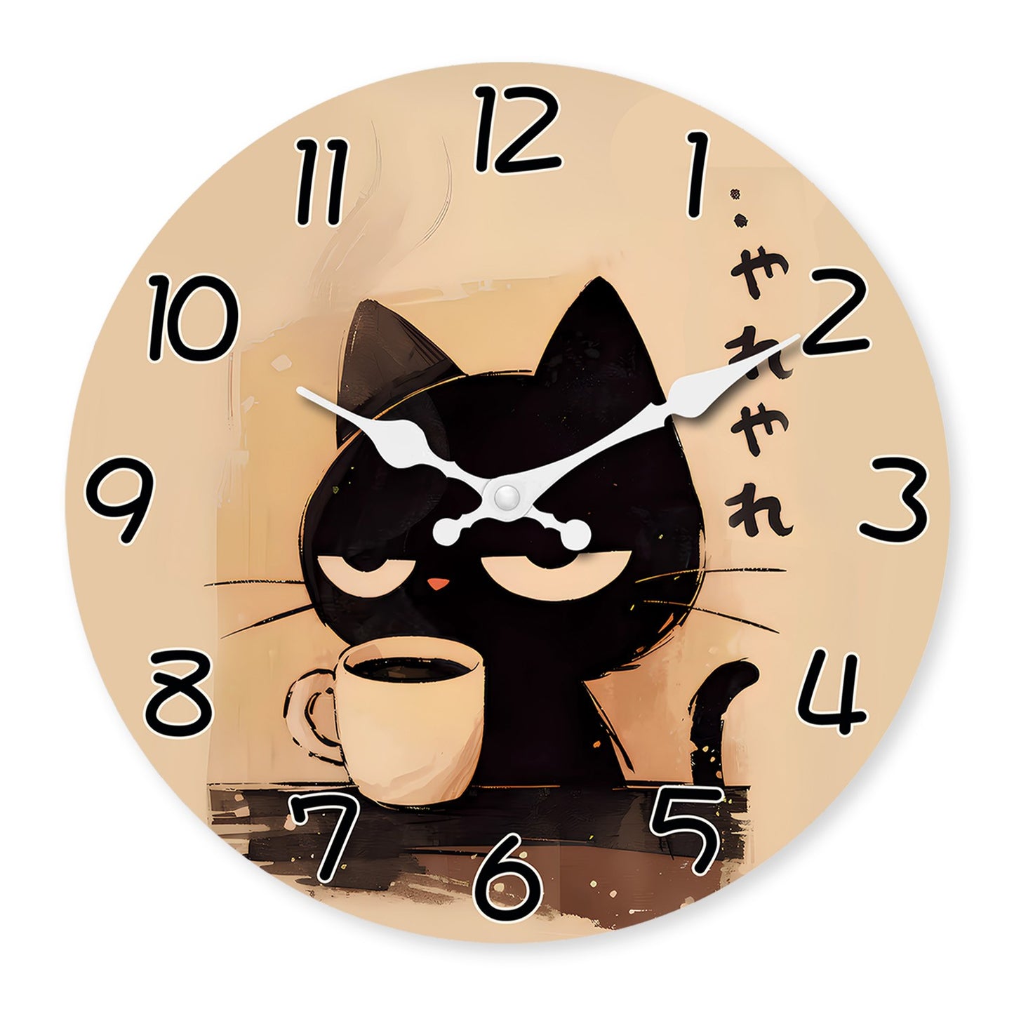 Retro Cute Black Cat Drinking Coffee Pattern Wooden Wall Clock Living Room Bedroom Kitchen Home Decoration Wall Clock Silent Quartz Clock Holiday Gift 10 Inches 12 Inches 14 Inches 16inch (Without Batteries)