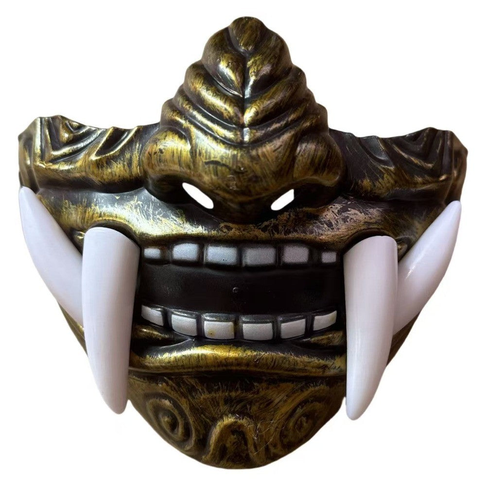 Realistic 3D Japanese Samurai Mask Fierce Teeth Lightweight Halloween Cosplay Masks Breathable Fang Mask Clothing Accessories