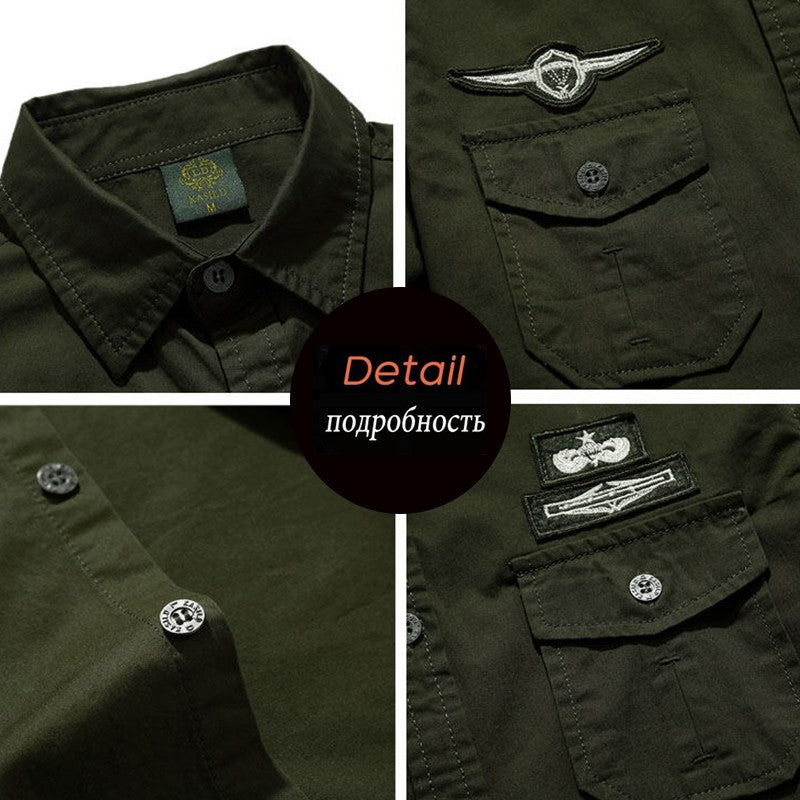 Spring Autumn New Men Long Sleeve Cargo Polo Shirt Casual Fashion Cotton Shirt Male Tactic Military Embroidery Tops