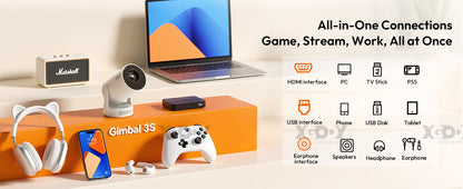 XGODY Projector Beamer Gimbal 3S 4K Wifi6  Short Throw Projector Android11 ??260 ANSI Dual WIFI BT5.0 1280*720P Home Theater