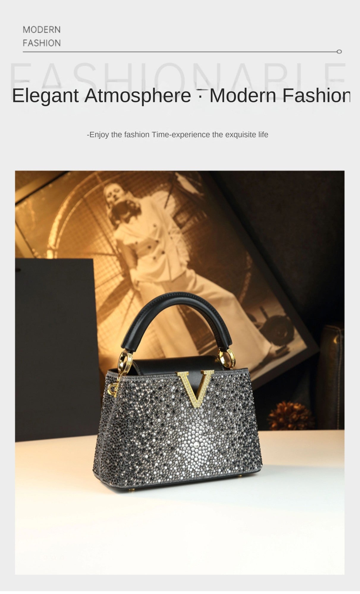 Luxury Fashion Diamonds Women's Handbags 2025 New V Letter Small Shoulder Crossbody Bag Genuine Leather Messenger Shell Bags