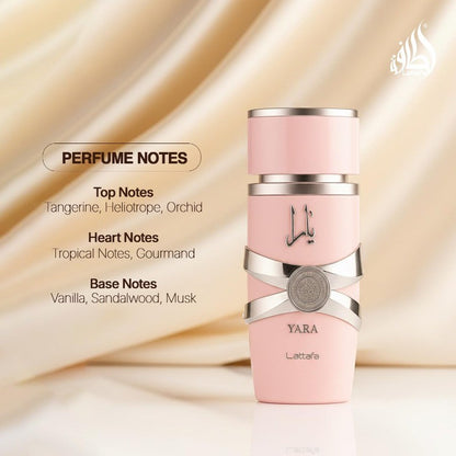 Lattafa Yara Kit 2 Peças Eau de Parfum Femmen Spray 100ml Perfumes Árabes Originais Duradouro Floral Feromônios Perfume Maquiagem 3.4 Oz