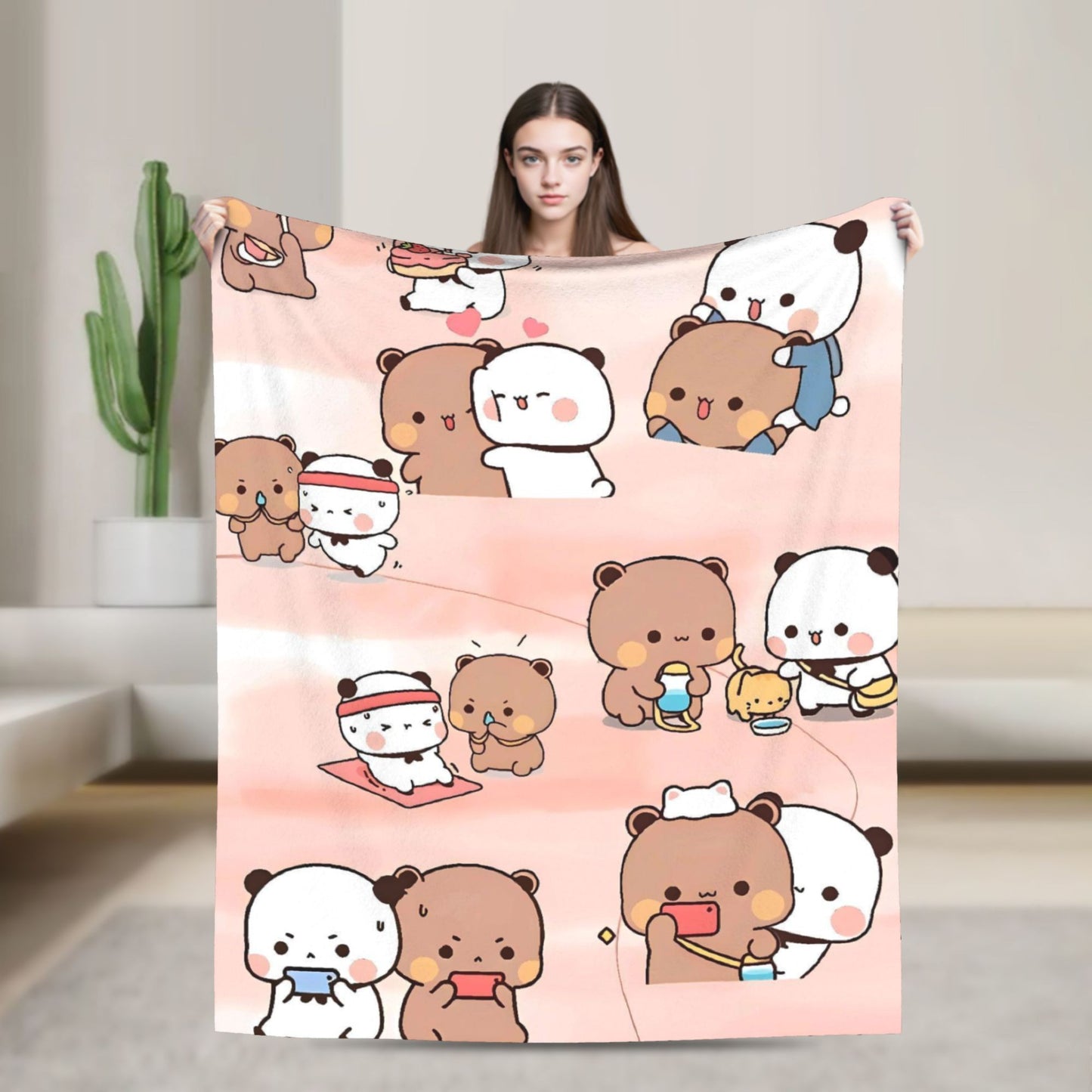 Cobertores Urso Desenho Animado Fofo Bubu Dudu Cobertor de Lã para Piquenique Macio Quente Personalizado Colcha de Qualidade Presente de Aniversário