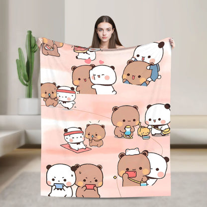Cobertores Urso Desenho Animado Fofo Bubu Dudu Cobertor de Lã para Piquenique Macio Quente Personalizado Colcha de Qualidade Presente de Aniversário
