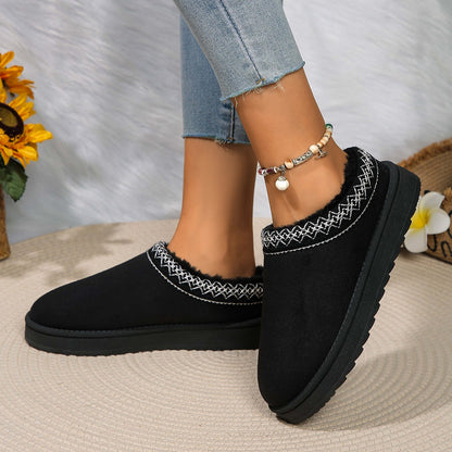 Women's Plush Lined Warm Slippers, Comfortable Winter Snow Shoes, Closed Toe Slip On Backless Indoor Outdoor Slippers