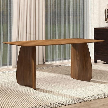 large walnut rectangular pedestal dining table for 6-8 people, 71" mid-century modern wood