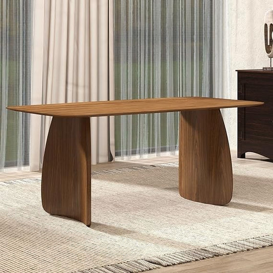 large walnut rectangular pedestal dining table for 6-8 people, 71" mid-century modern wood