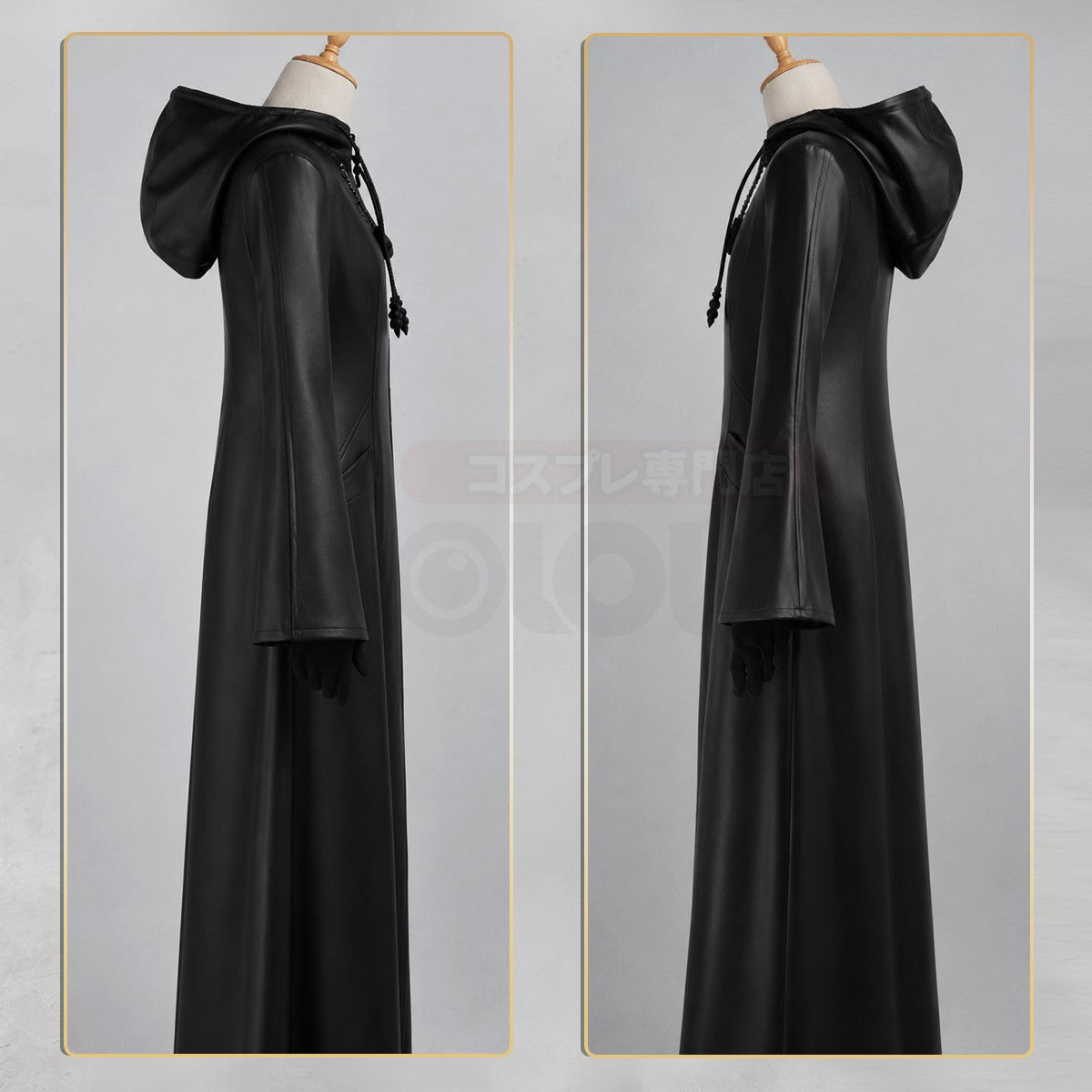 HOLOUN Organization XIII Cosplay Costume Game KH Convention Halloween Christmas Black Hooded Faux Leather Coat Necklace Gloves