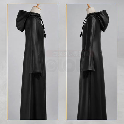 HOLOUN Organization XIII Cosplay Costume Game KH Convention Halloween Christmas Black Hooded Faux Leather Coat Necklace Gloves