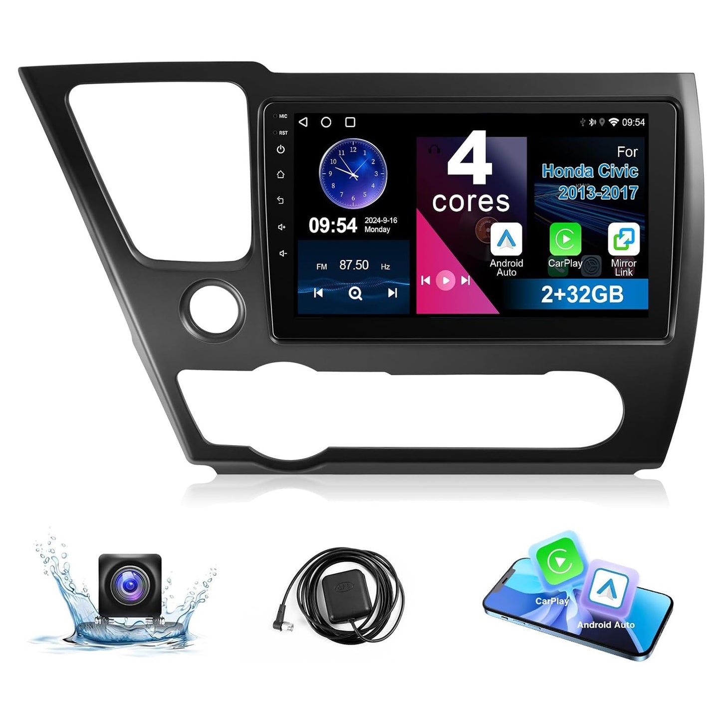 Tela sensível ao toque de 9'' para Honda Civic 2013-2017 Estéreo Android Rádio WiFi GPS Navegação Câmera Traseira FM Player Multimídia Unidade Principal