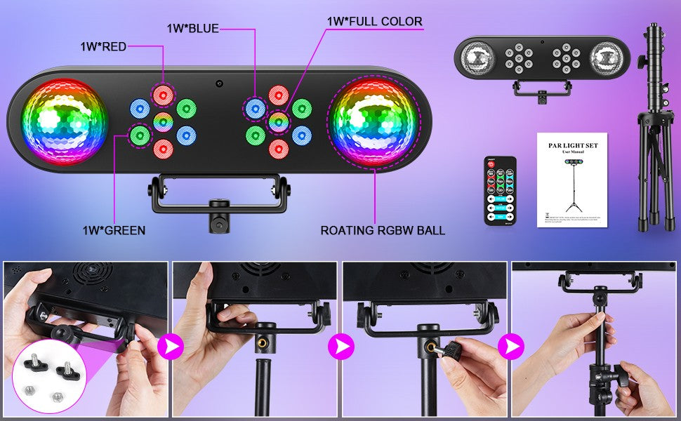30W RGB 3in1 Bracket Effect Lights Dyeing Magic Ball Lights Remote Control Stage Effect Lighting Projector for DJ Party Concert
